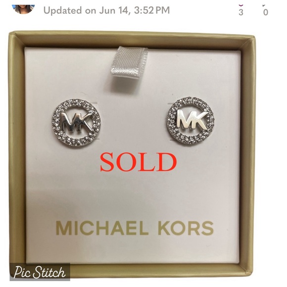 Michael Kors Jewelry - Michael Kors  Brass Silver-tone Pavé Crystal MK Logo Earrings NWT